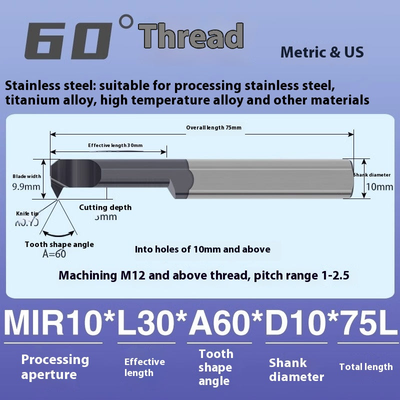 1124-MIR Integral Tungsten Carbide Inserts for Stainless Steel Small Bore Threaded Tools Small Threaded Turning Tools Shandong Denso Pricision Tools Co.,Ltd.